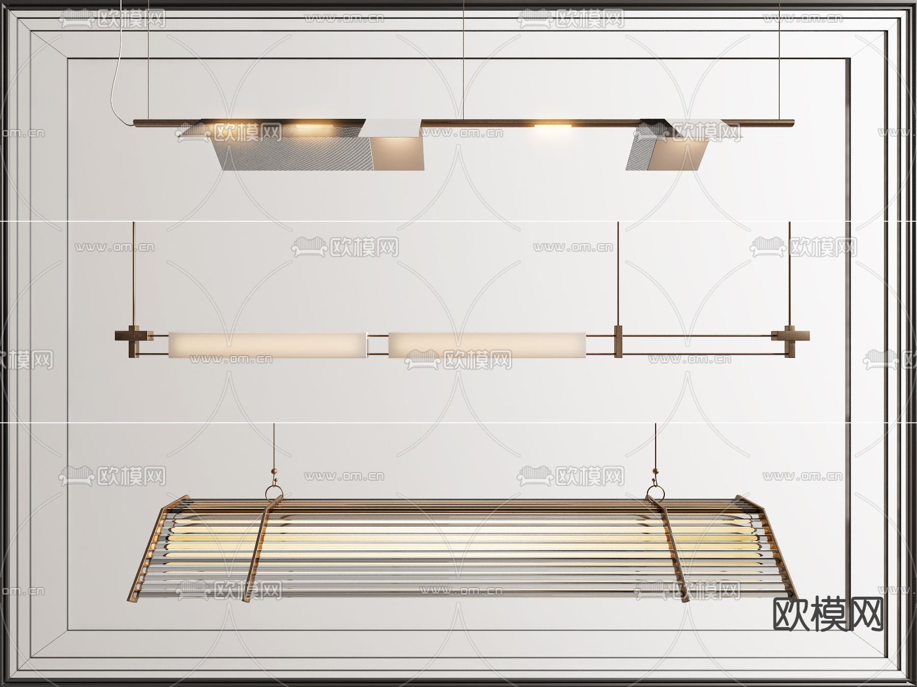 长条吊灯 办公室吊灯3d模型下载