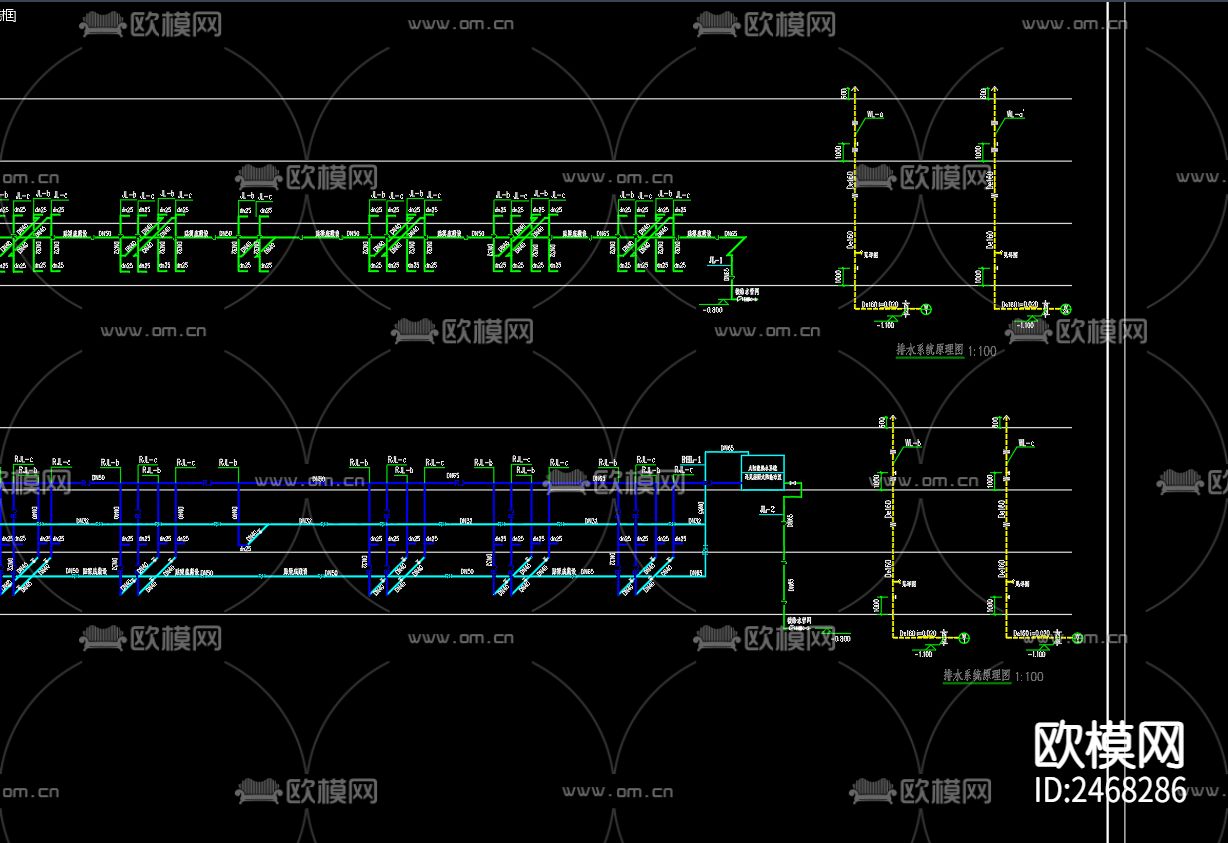 新四军四师军营给排水CAD施工图下载（渲染图2）