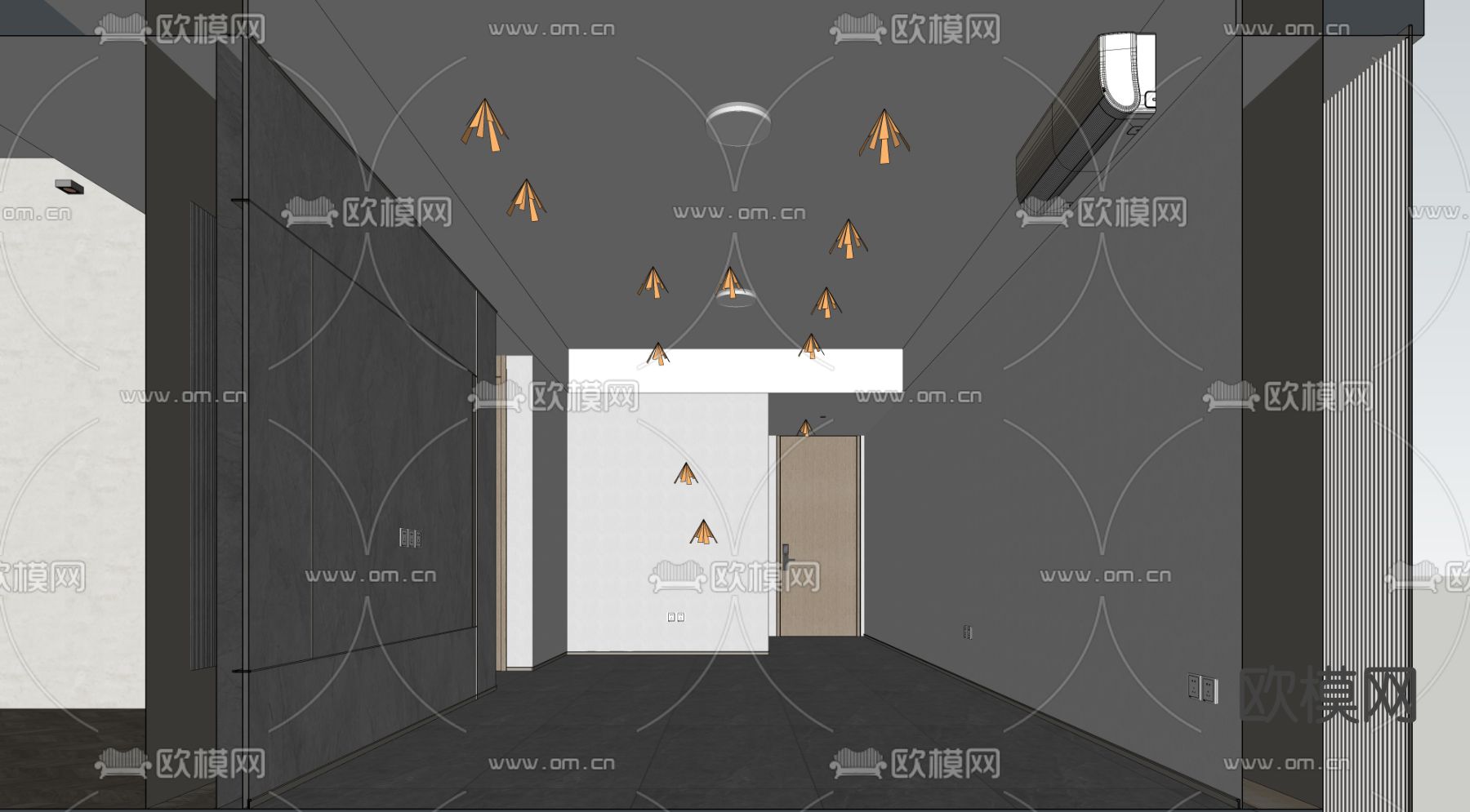现代公寓客厅交付标准su模型下载（渲染图2）