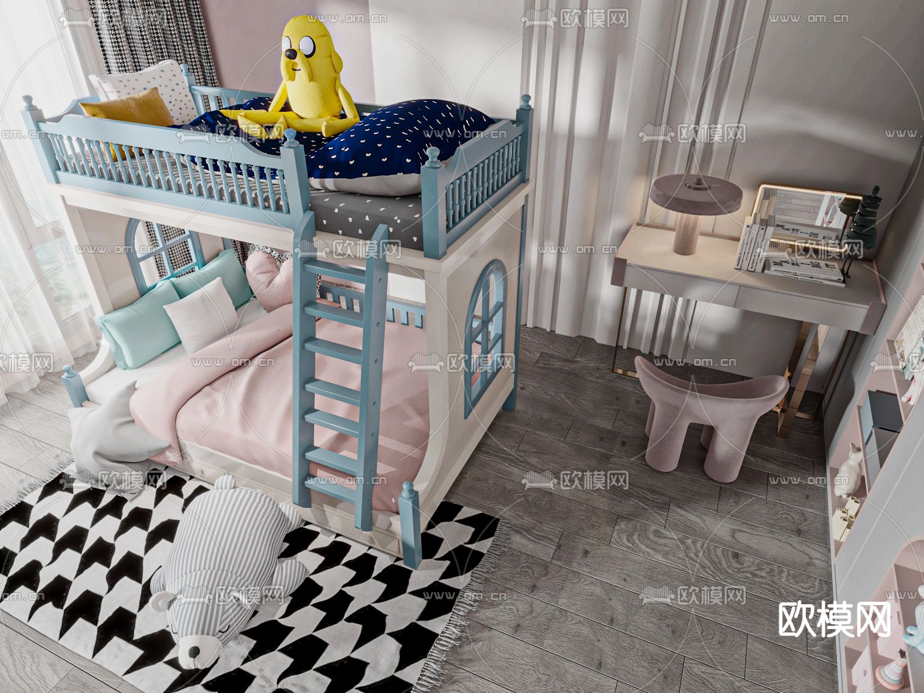 现代儿童床3d模型下载