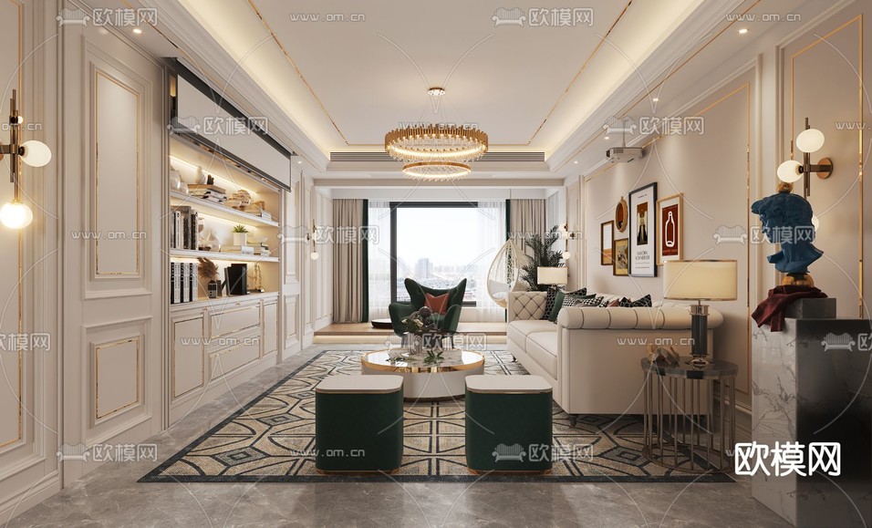 美式客餐厅3d模型下载(渲染图2)