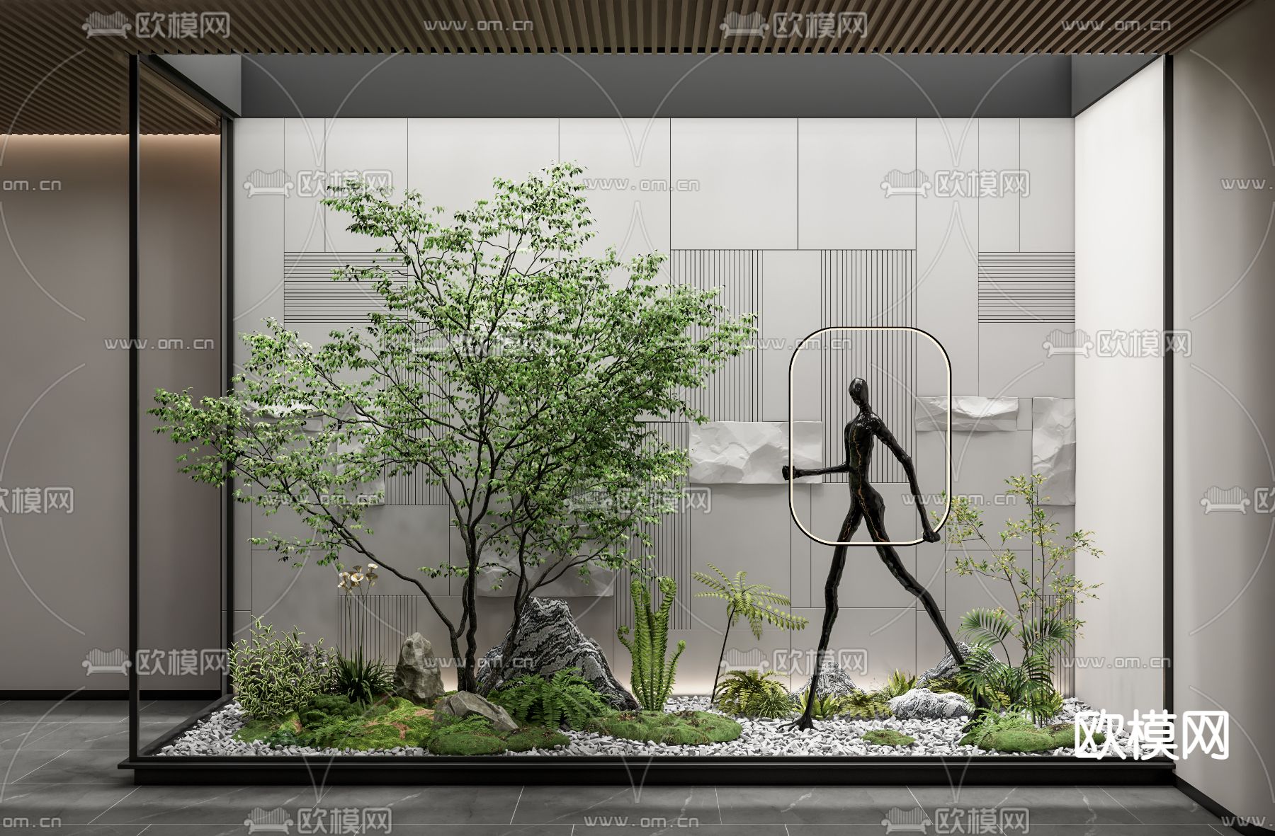 绿植苔石 室内景观小品su模型