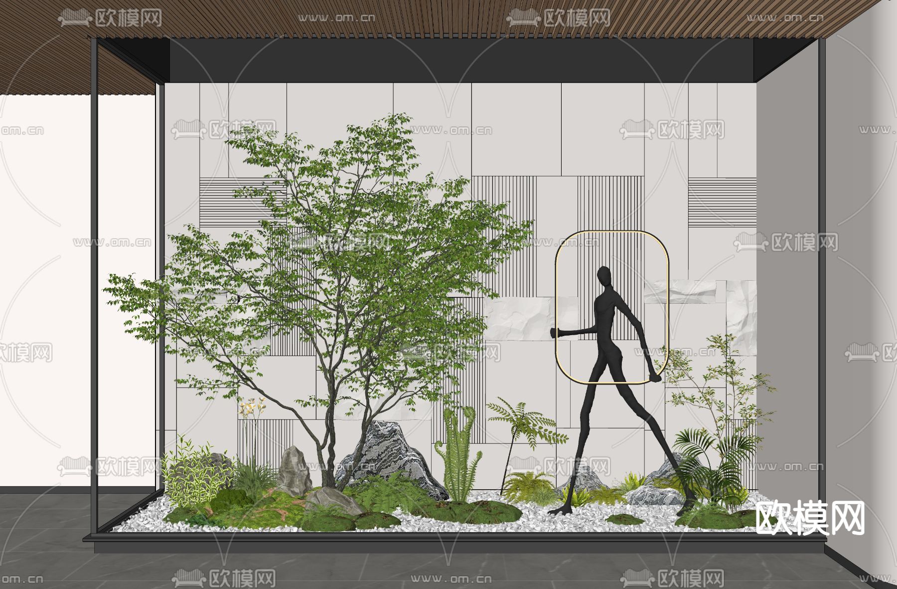 绿植苔石 室内景观小品su模型