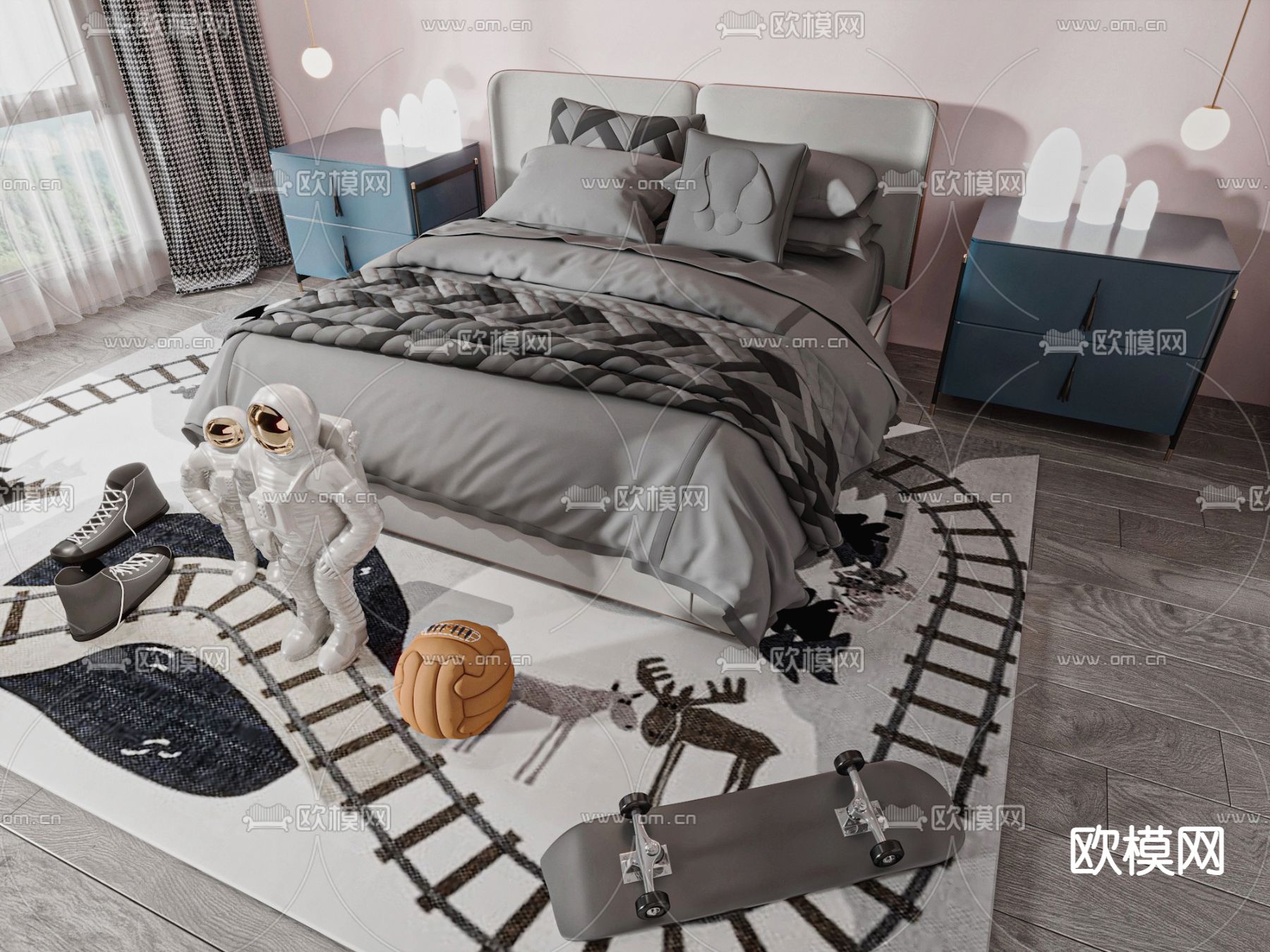 现代儿童床3d模型下载