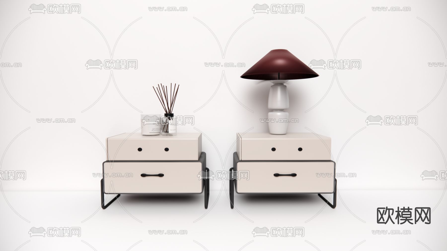 北欧床头柜su模型下载（渲染图1）