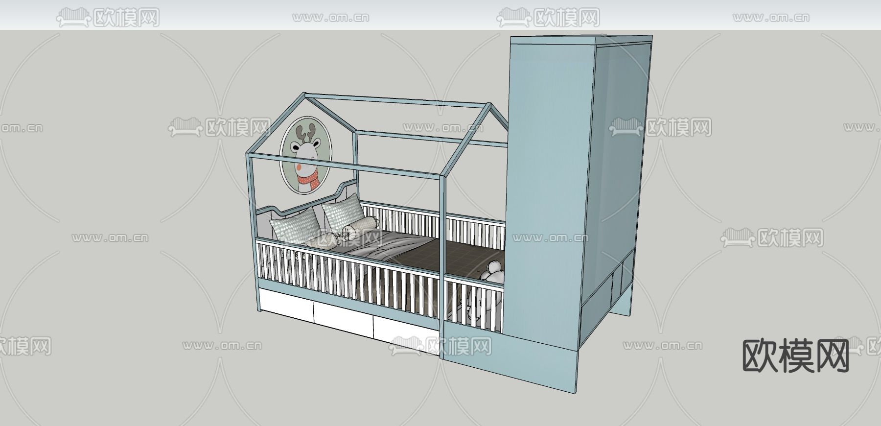 北欧儿童床su模型下载（渲染图3）