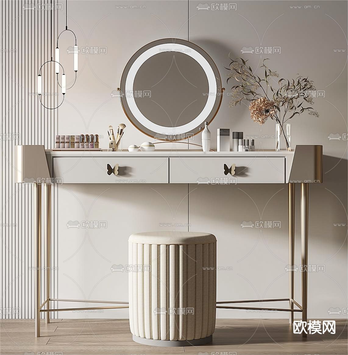 现代梳妆台 化妆台3d模型下载