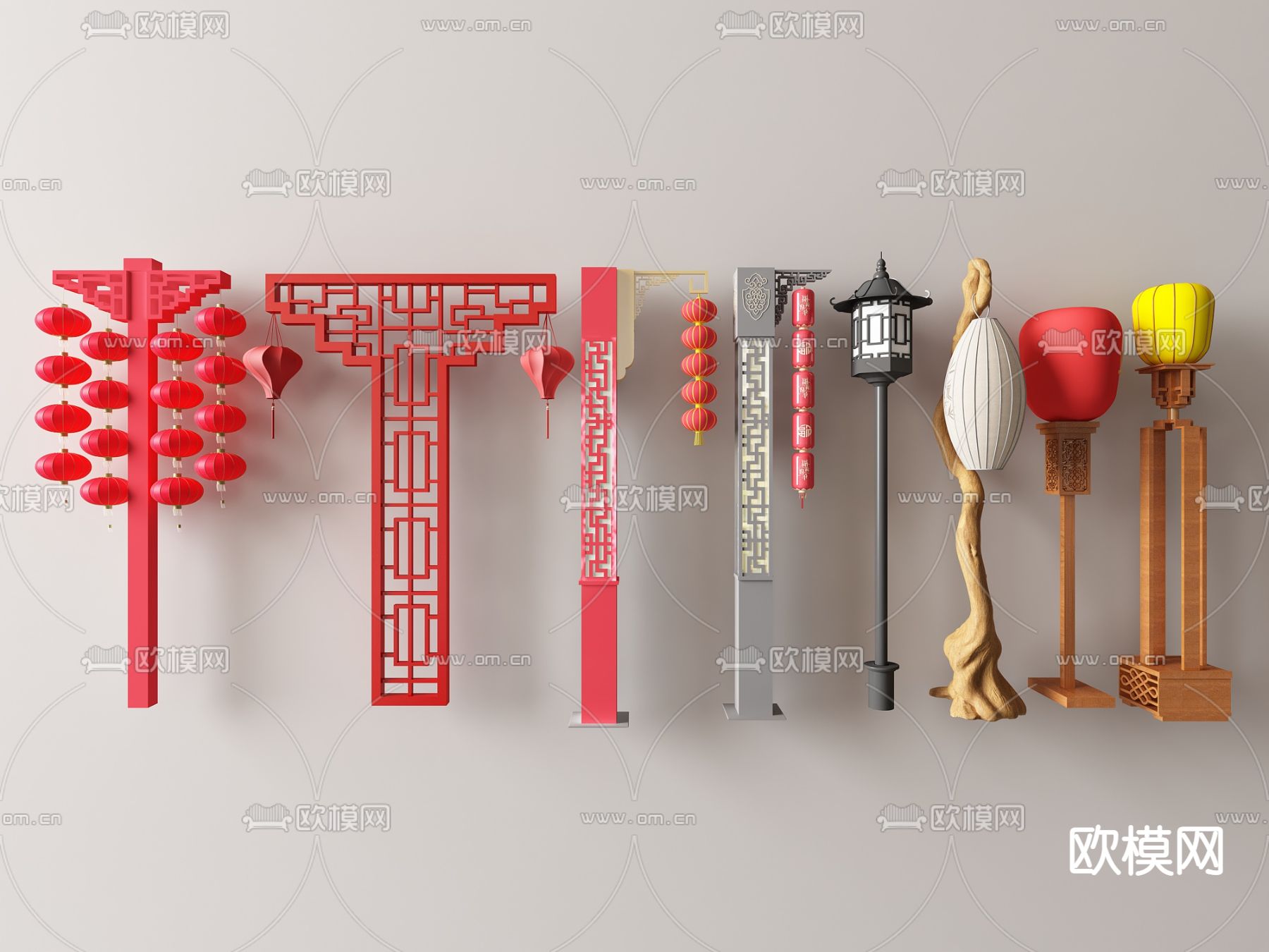 新中式灯笼景观灯 户外灯 落地灯su模型下载（渲染图1）