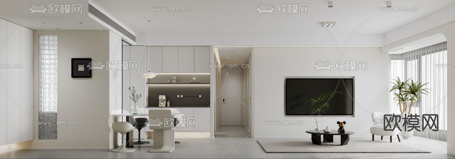 高级灰客餐厅3d模型下载（渲染图2）