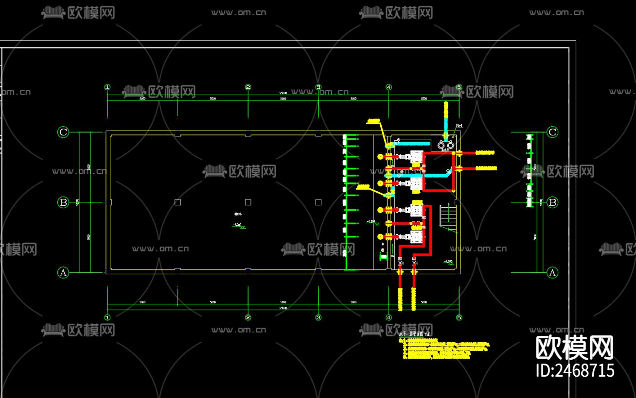 杉鑫小区消防二次供水泵房给排水CAD施工图下载（渲染图3）