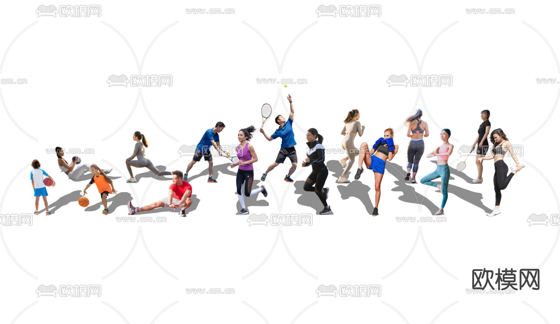 2D运动人物 跑步 瑜伽 锻炼su模型下载（渲染图2）