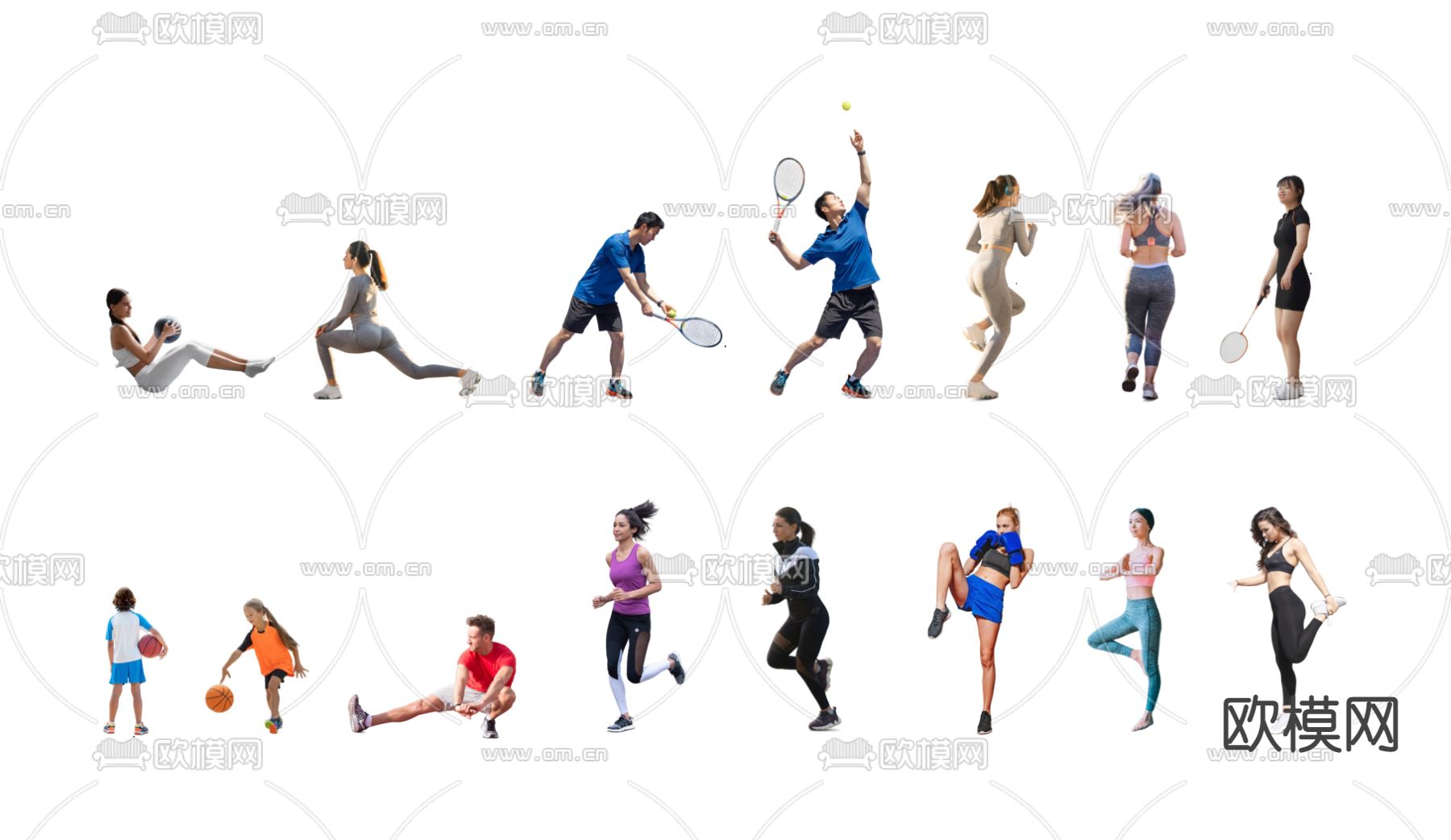 2D运动人物 跑步 瑜伽 锻炼su模型下载（渲染图1）