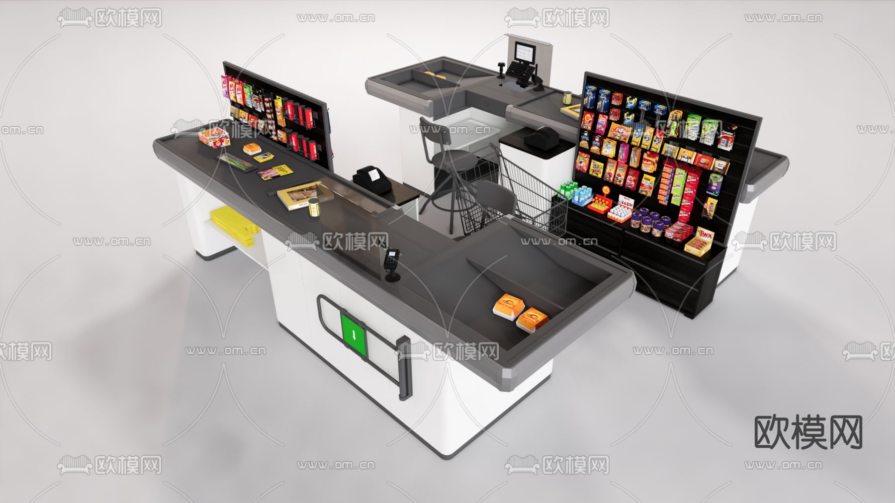 现代超市收银台su模型下载（渲染图3）