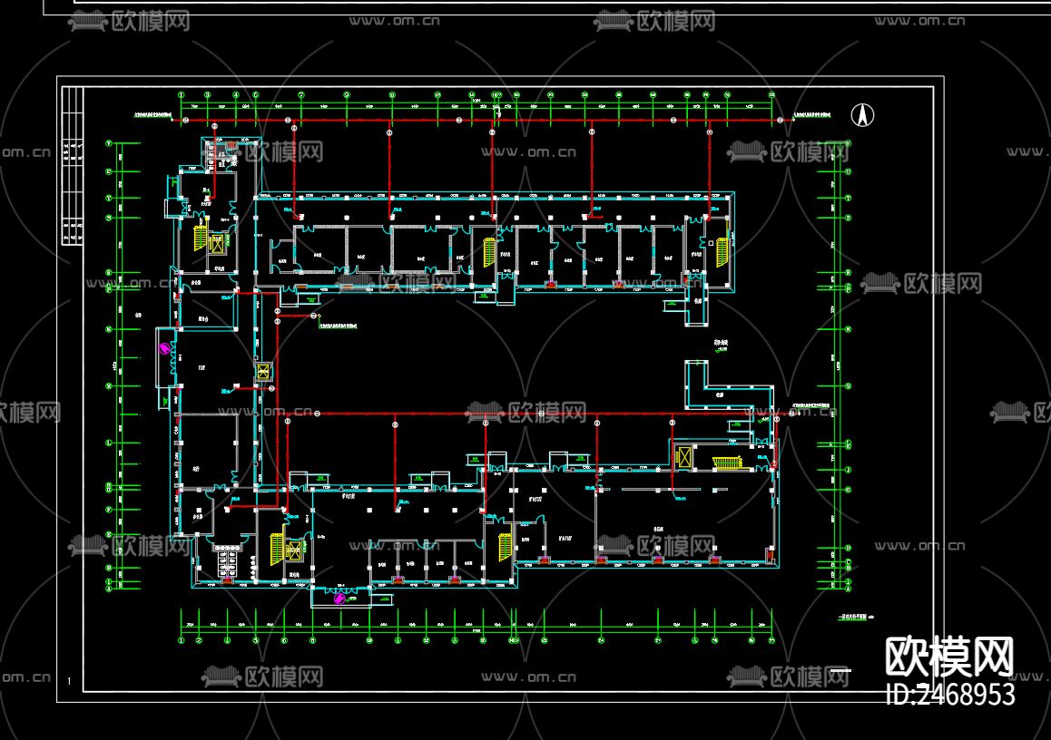 养老院B楼报消防给排水CAD施工图下载（渲染图3）