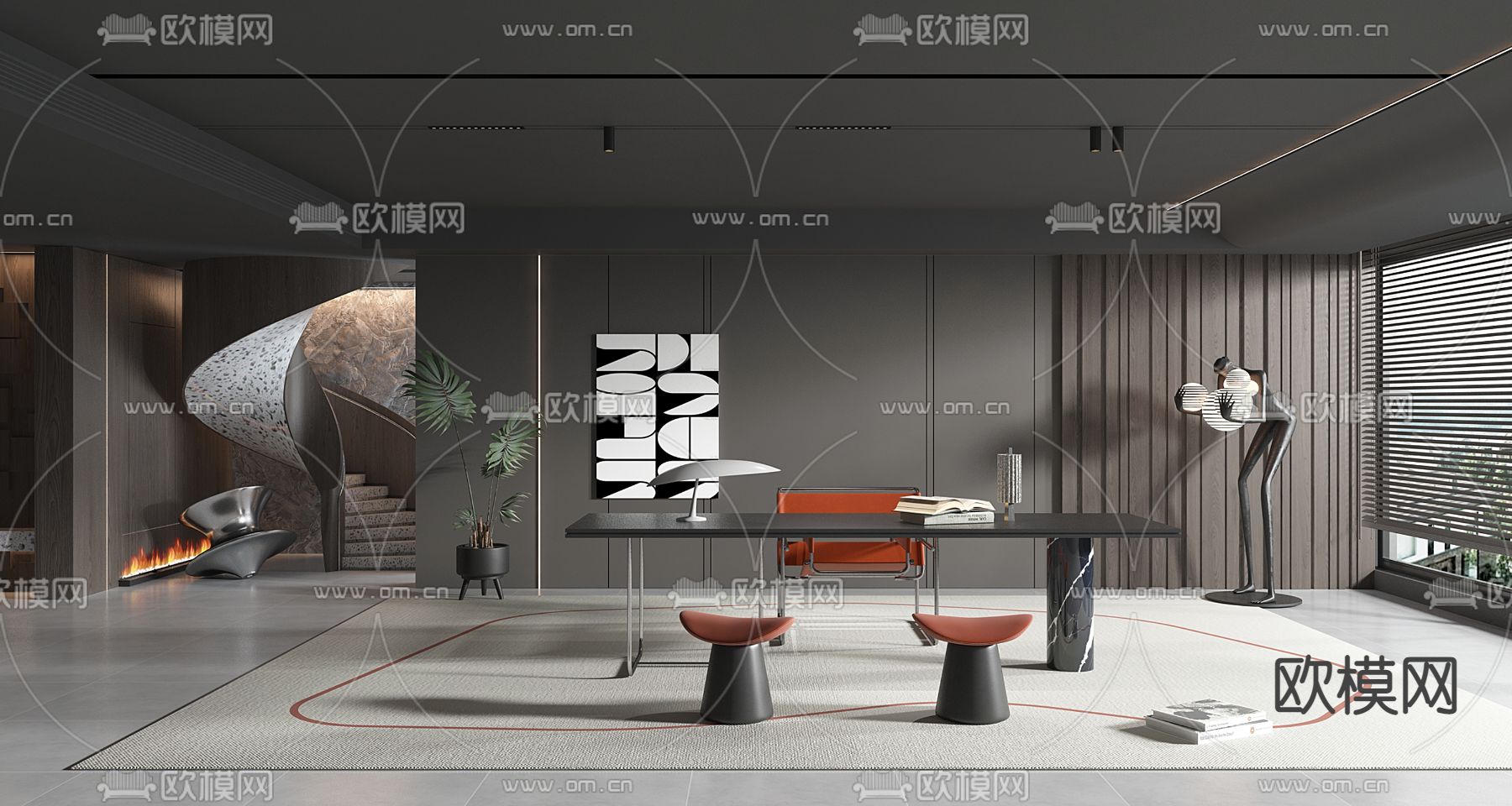 暗黑风书房3d模型下载