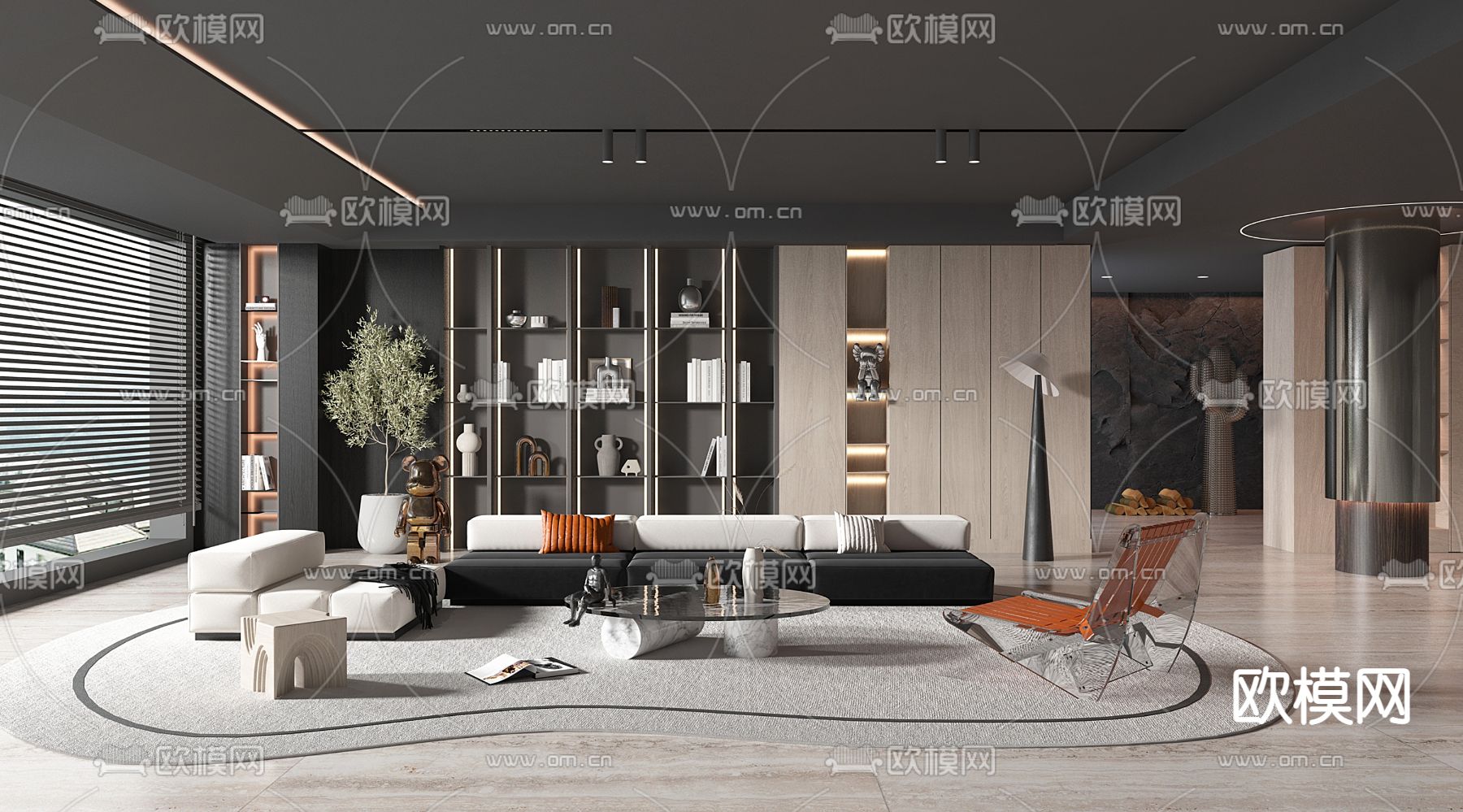 暗黑风客厅3d模型下载（渲染图1）