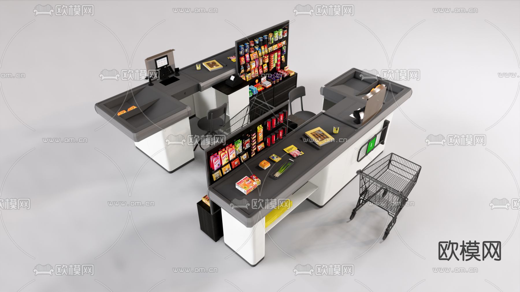 现代超市收银台su模型下载（渲染图2）