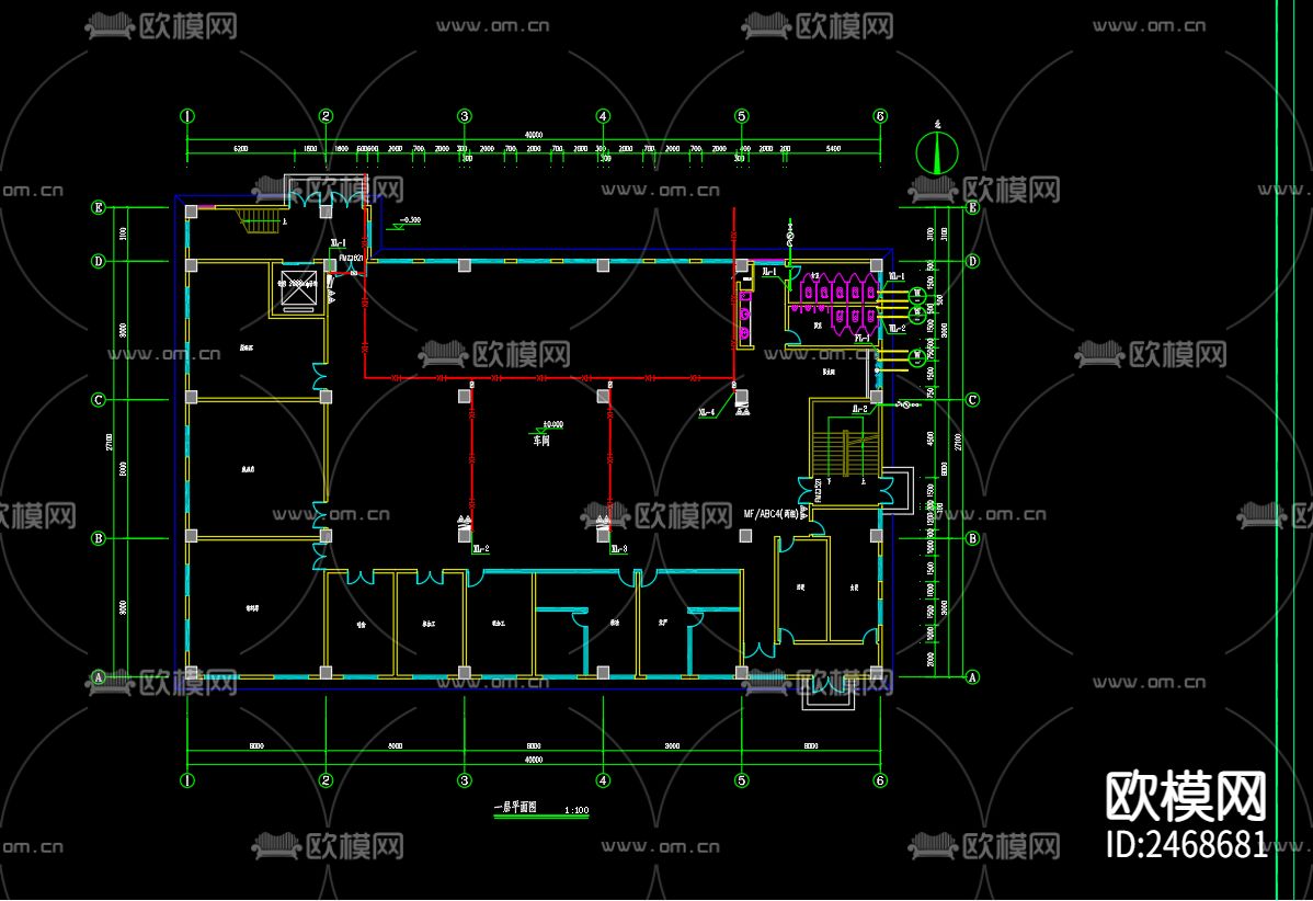 江苏普力优创科技有限公司1号厂房给排水CAD施工图下载（渲染图4）