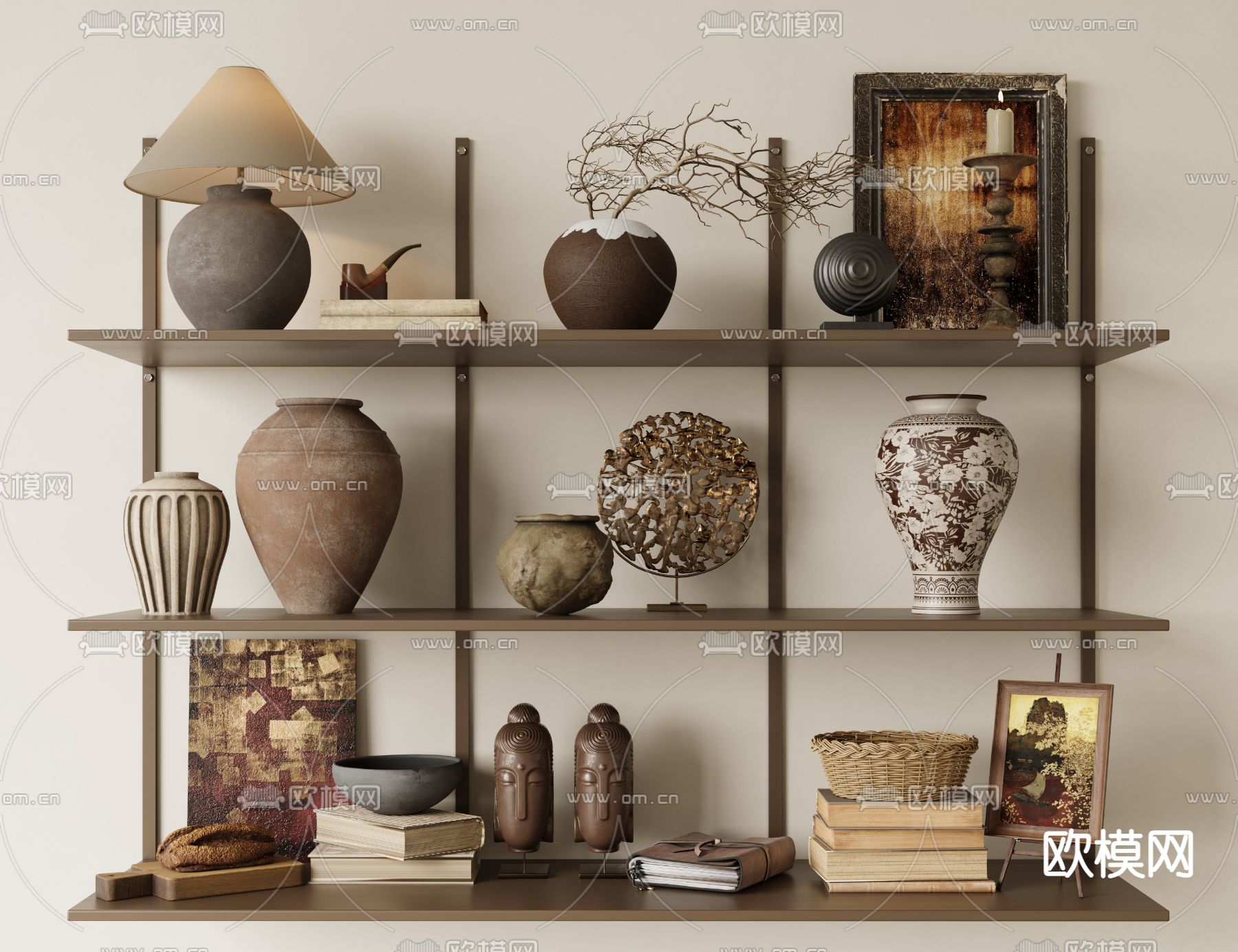 侘寂风陶罐 书籍 雕塑 摆件su模型下载（渲染图1）