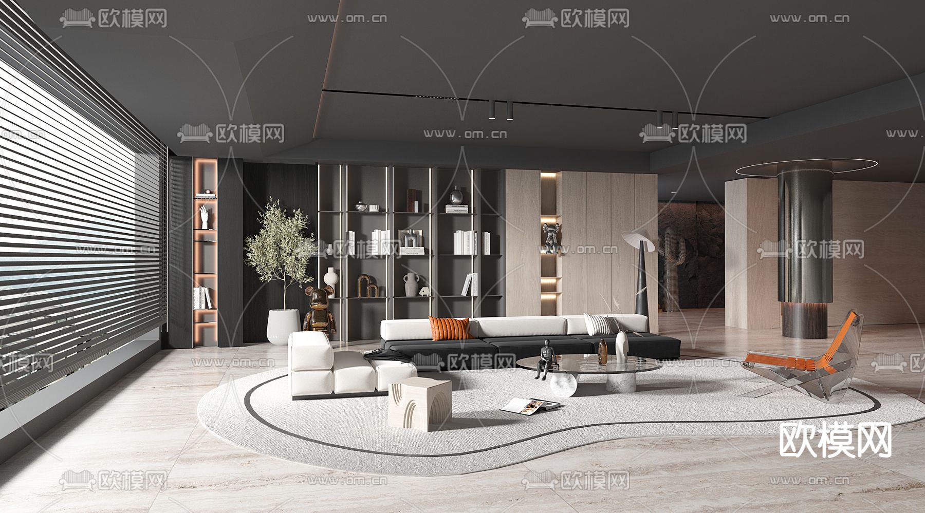 暗黑风客厅3d模型下载（渲染图2）