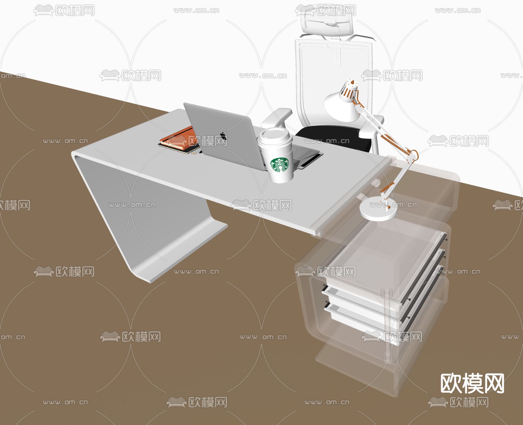 亚克力 班台桌su模型下载（渲染图2）
