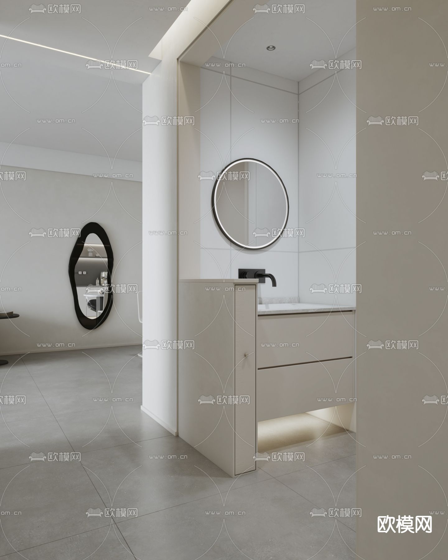 高级灰客餐厅3d模型下载（渲染图3）