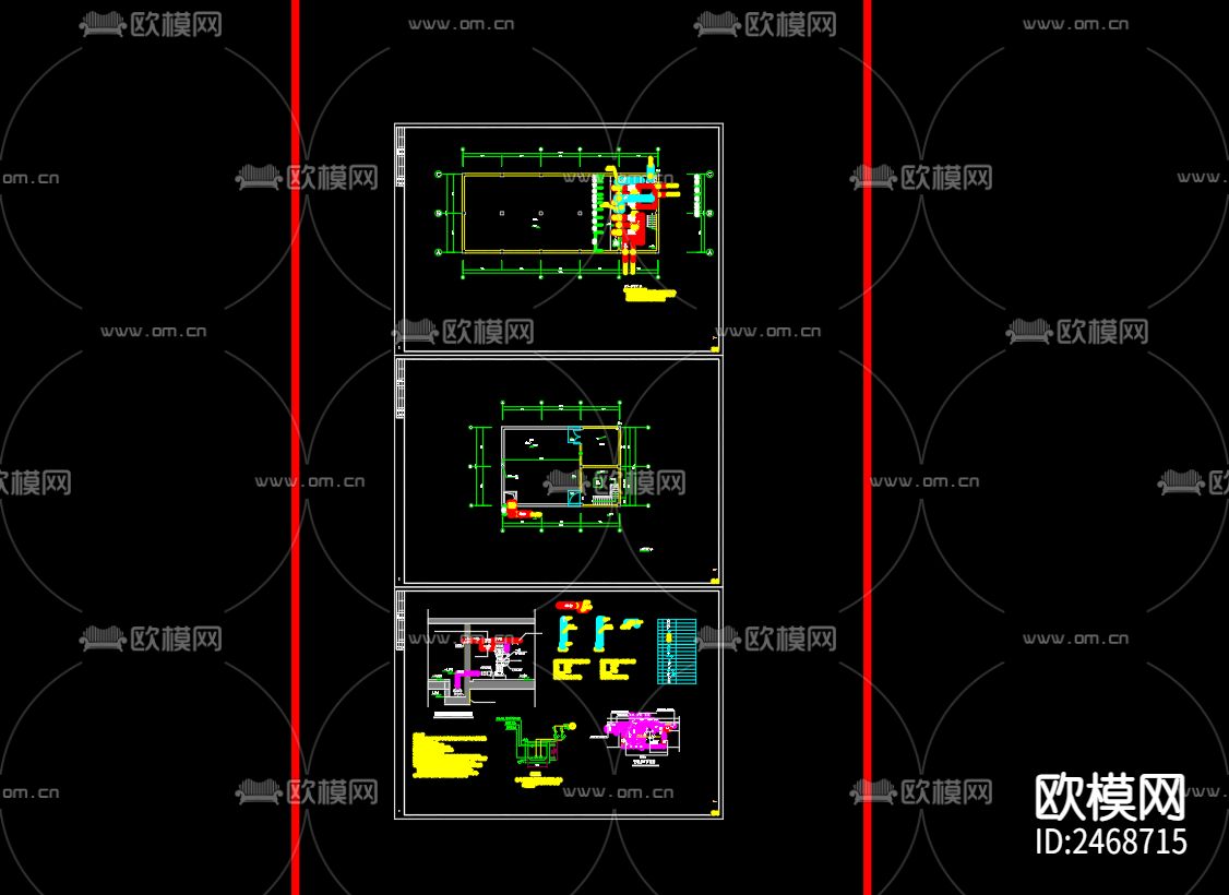 杉鑫小区消防二次供水泵房给排水CAD施工图下载（渲染图1）