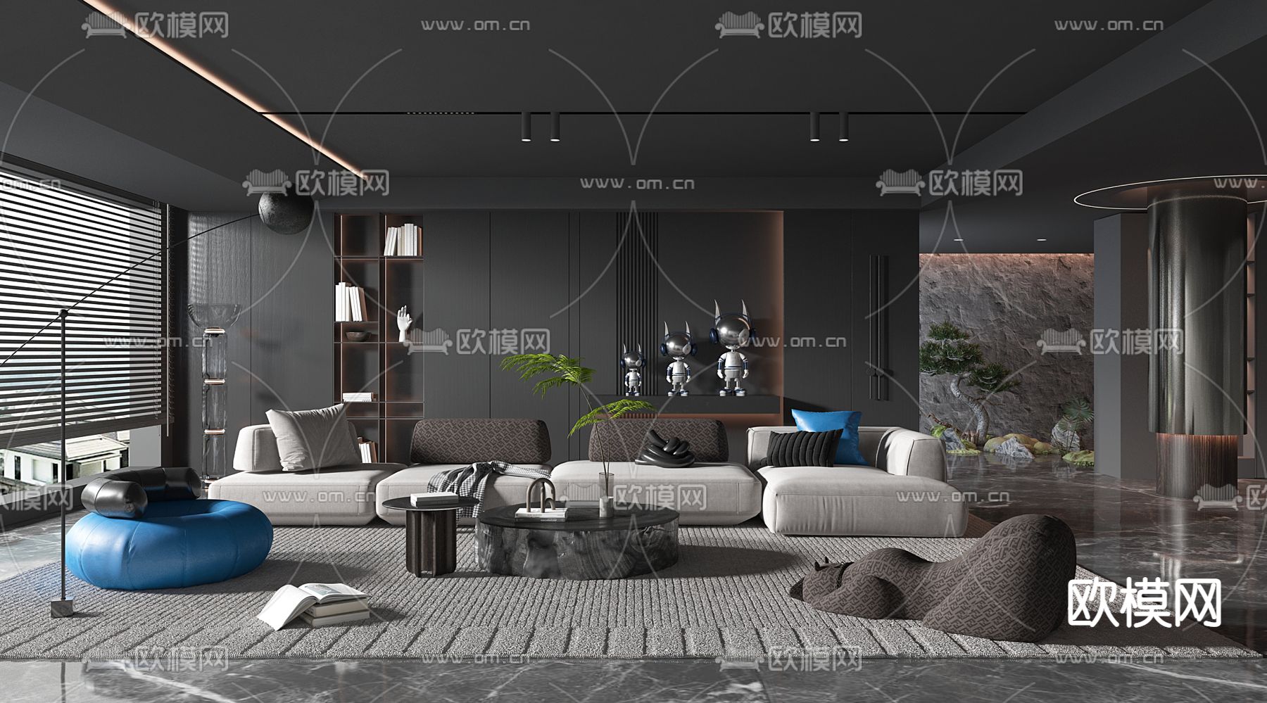 暗黑风客厅3d模型下载（渲染图1）