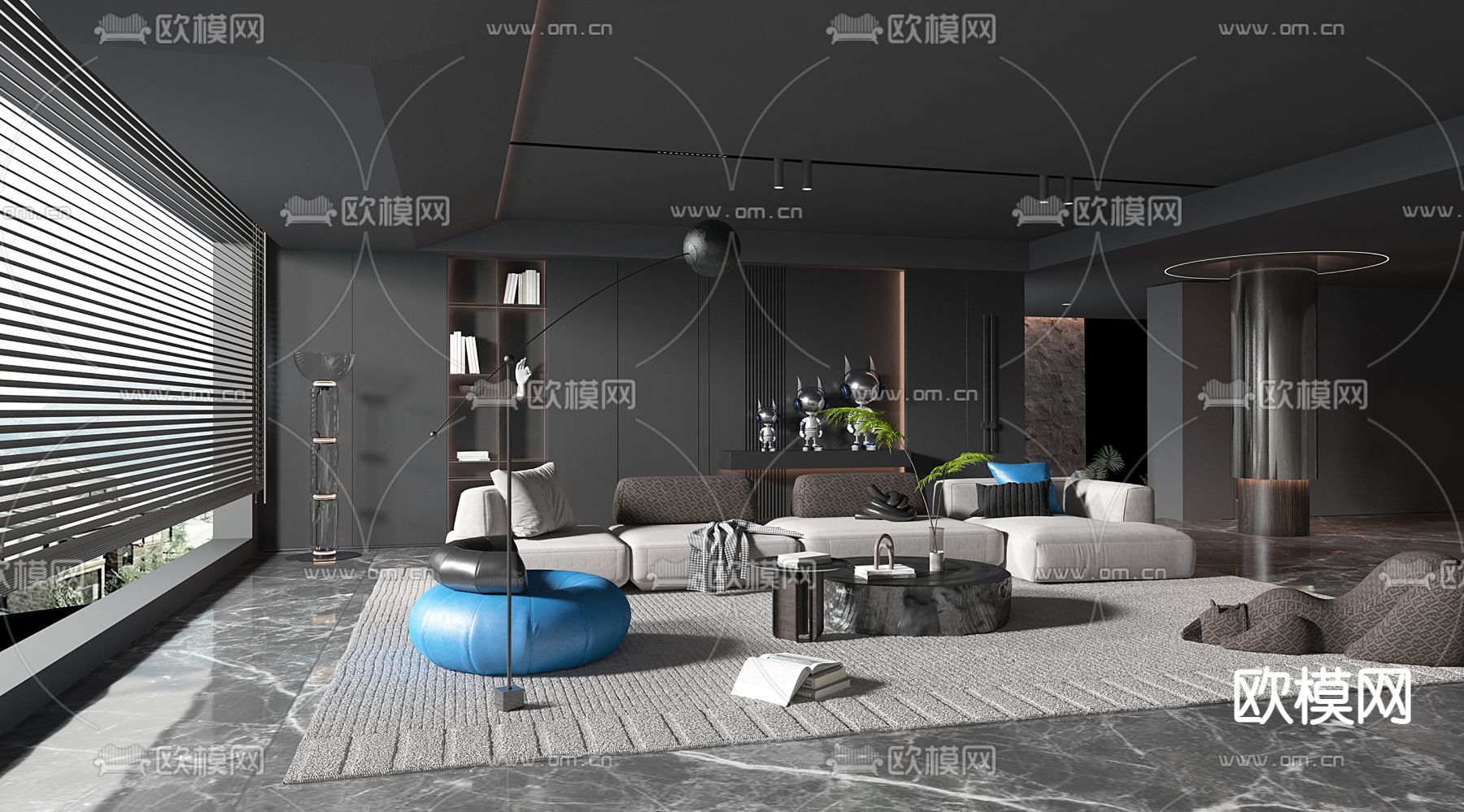 暗黑风客厅3d模型下载（渲染图2）