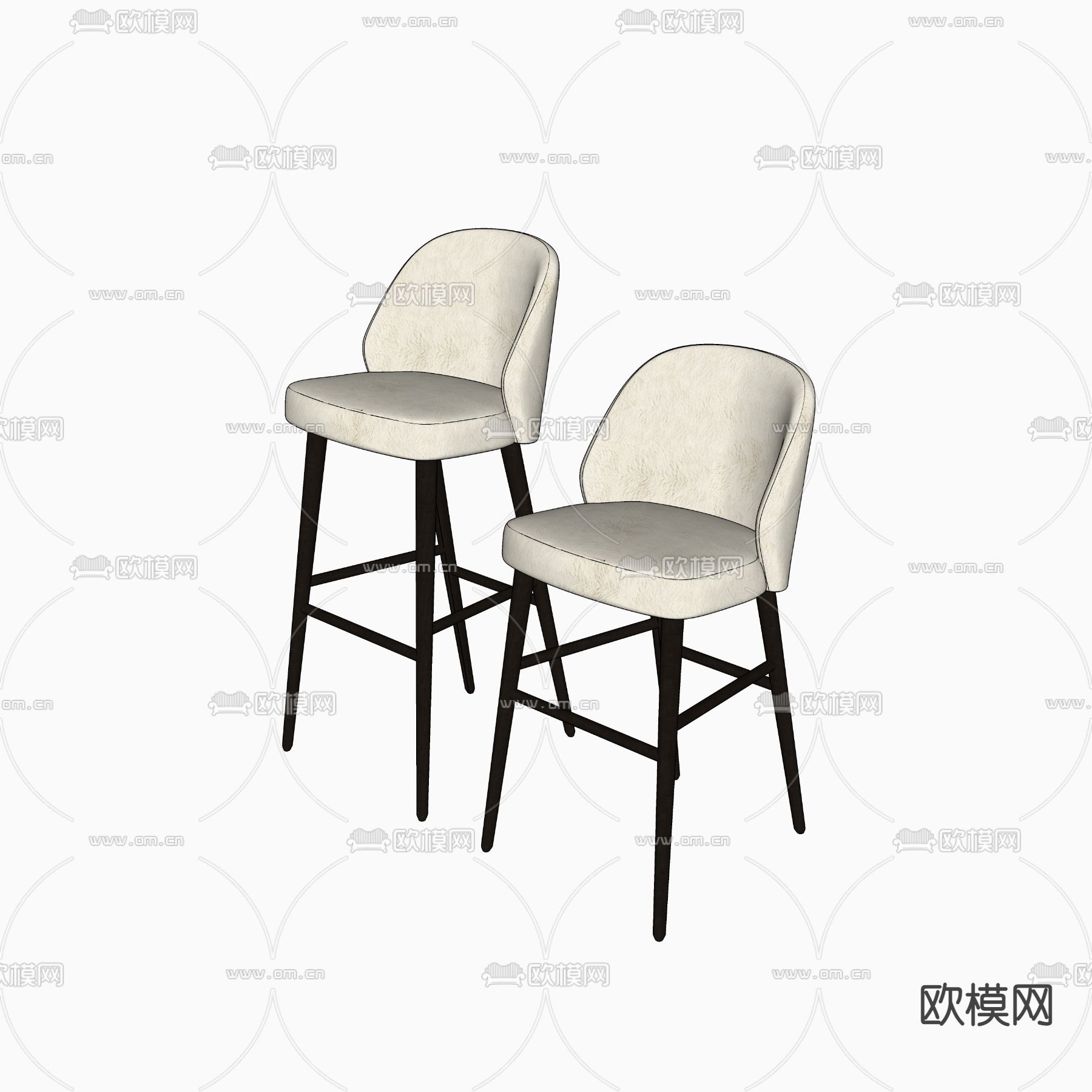 靠背吧台椅 吧椅su模型下载（渲染图2）