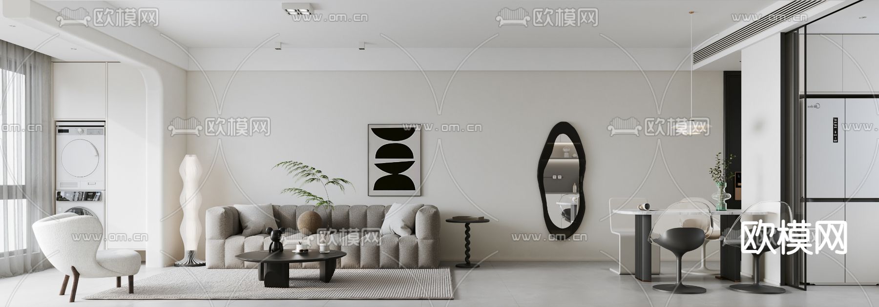 高级灰客餐厅3d模型下载（渲染图1）