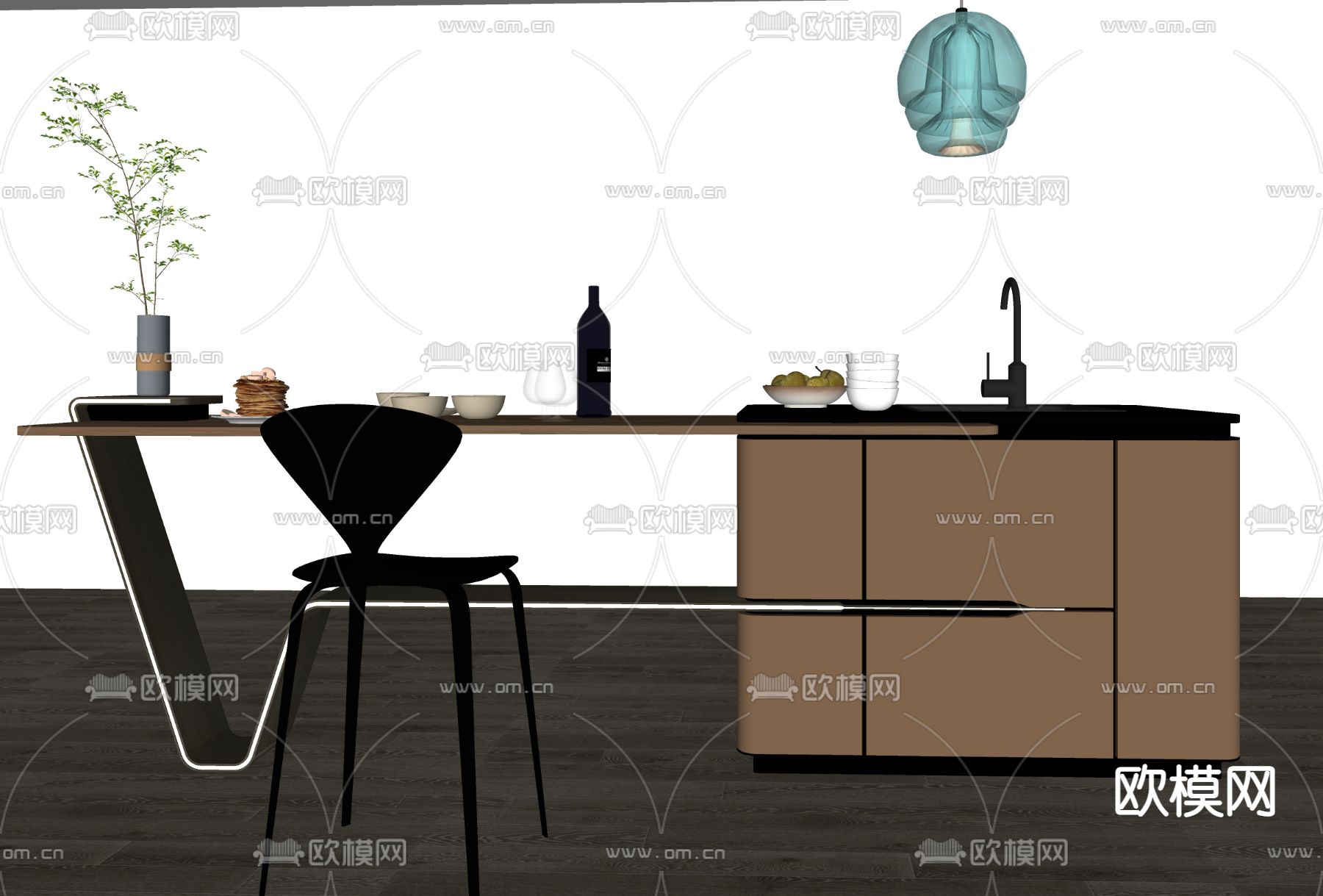 现代水吧台su模型下载（渲染图2）