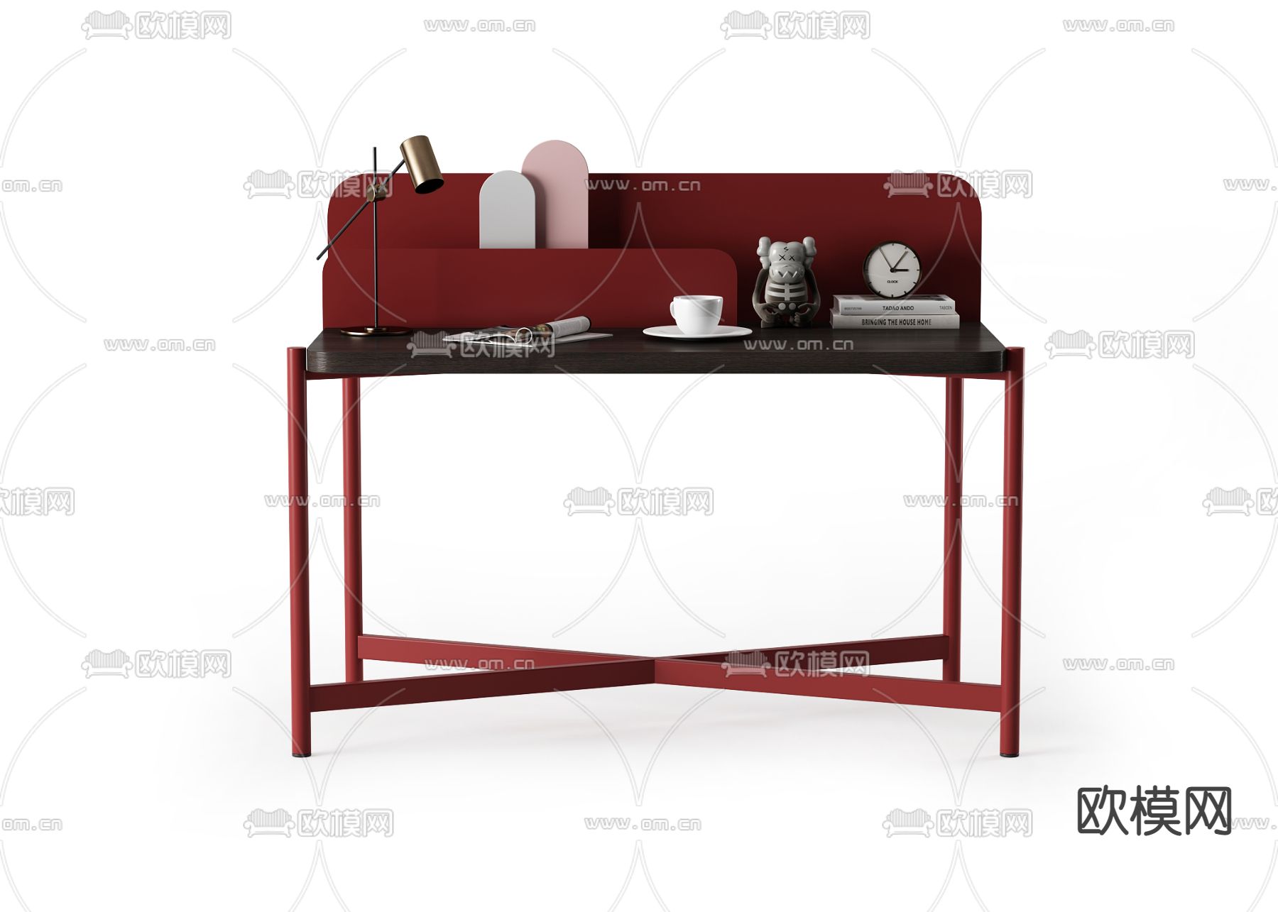 现代红色梳妆台su模型下载（渲染图1）