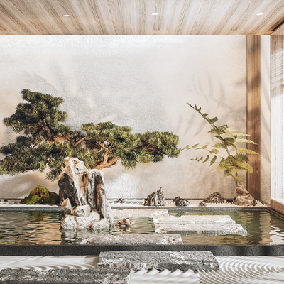  新中式松树植物堆su模型 