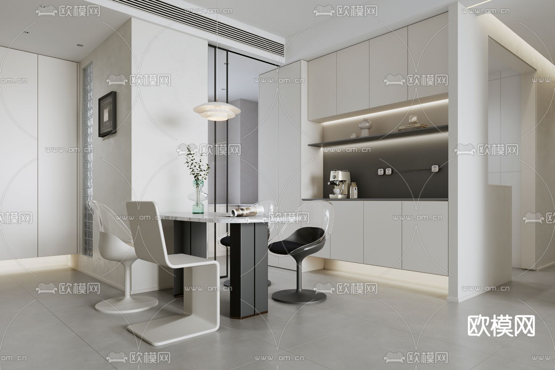 高级灰客餐厅3d模型下载（渲染图4）