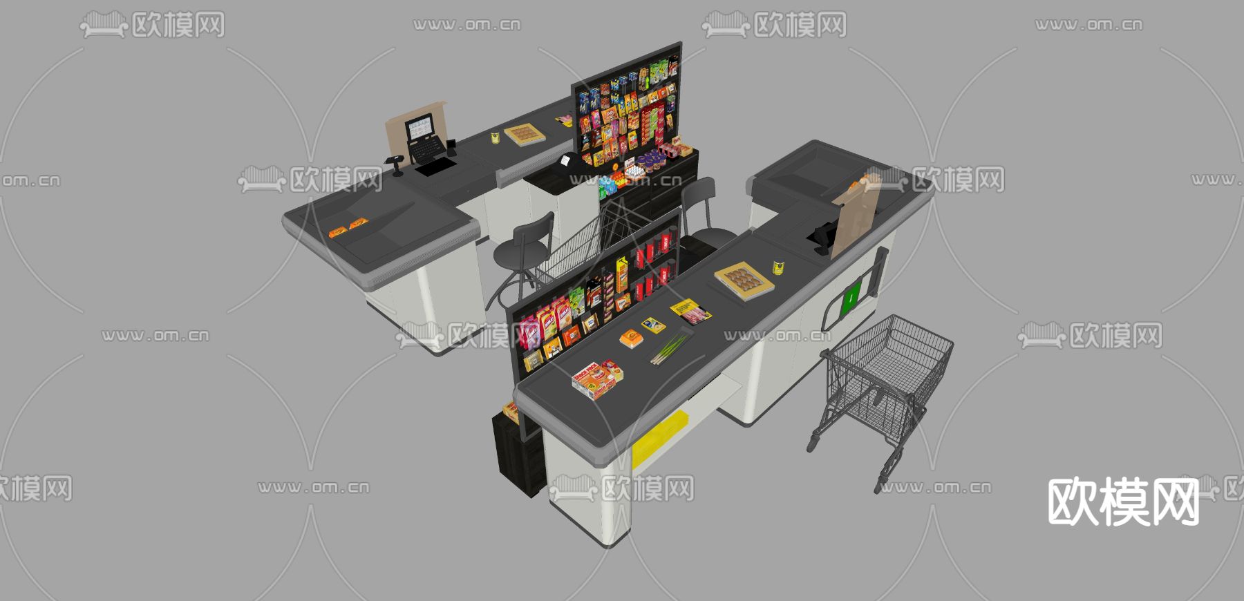 现代超市收银台su模型下载（渲染图1）