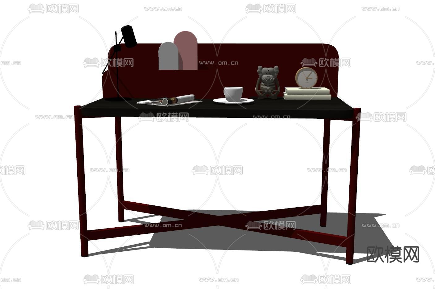 现代红色梳妆台su模型下载（渲染图2）
