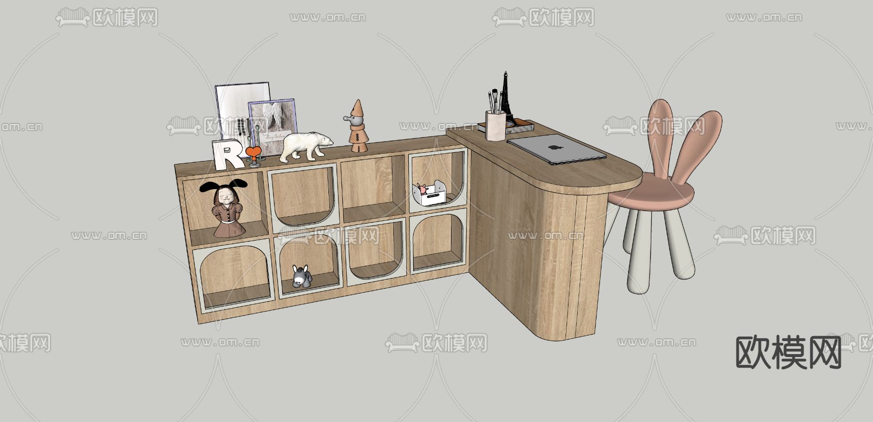 现代实木儿童书桌椅su模型下载（渲染图3）