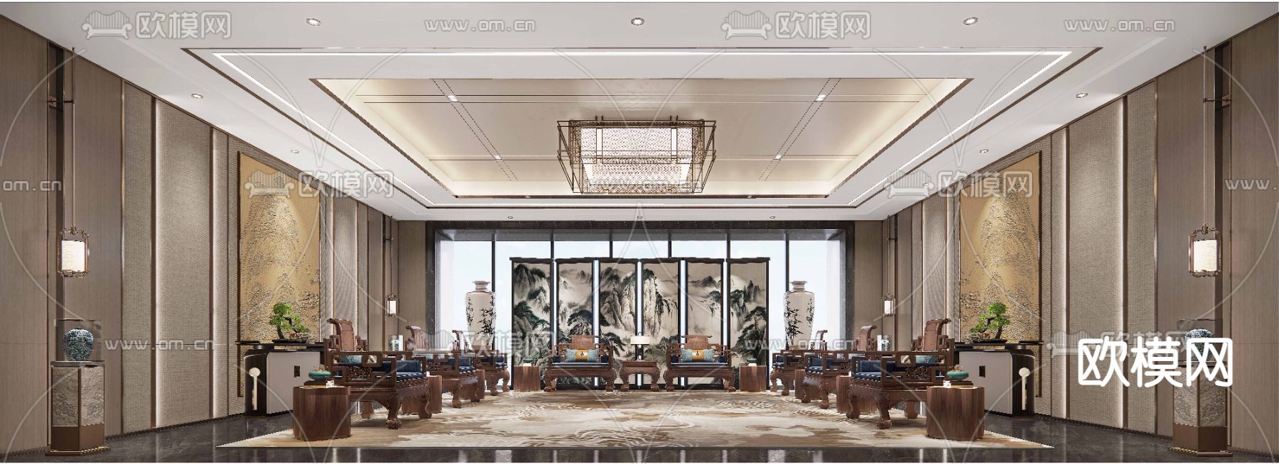 新中式酒店接待室 会客室su模型下载