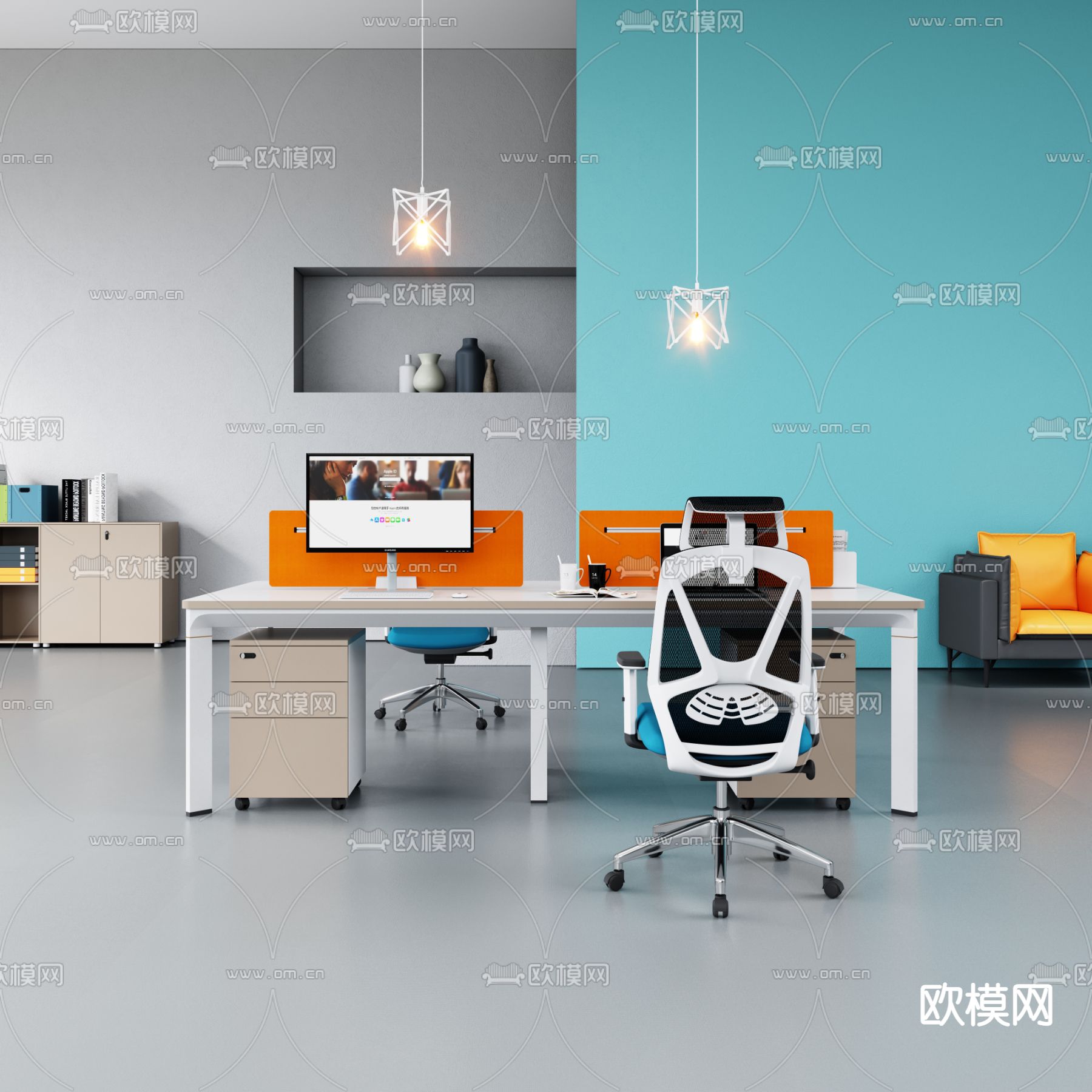 办公桌椅 屏风卡位3d模型下载
