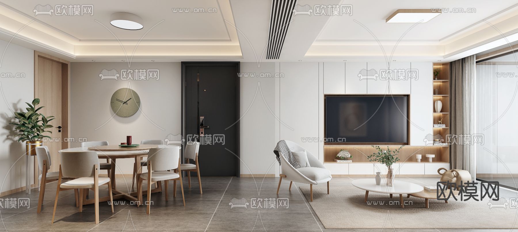 北欧客餐厅su模型下载（渲染图1）