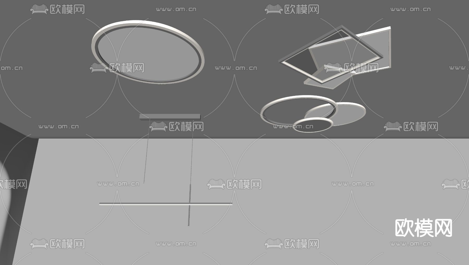现代轻奢几何吸顶灯su模型下载（渲染图3）