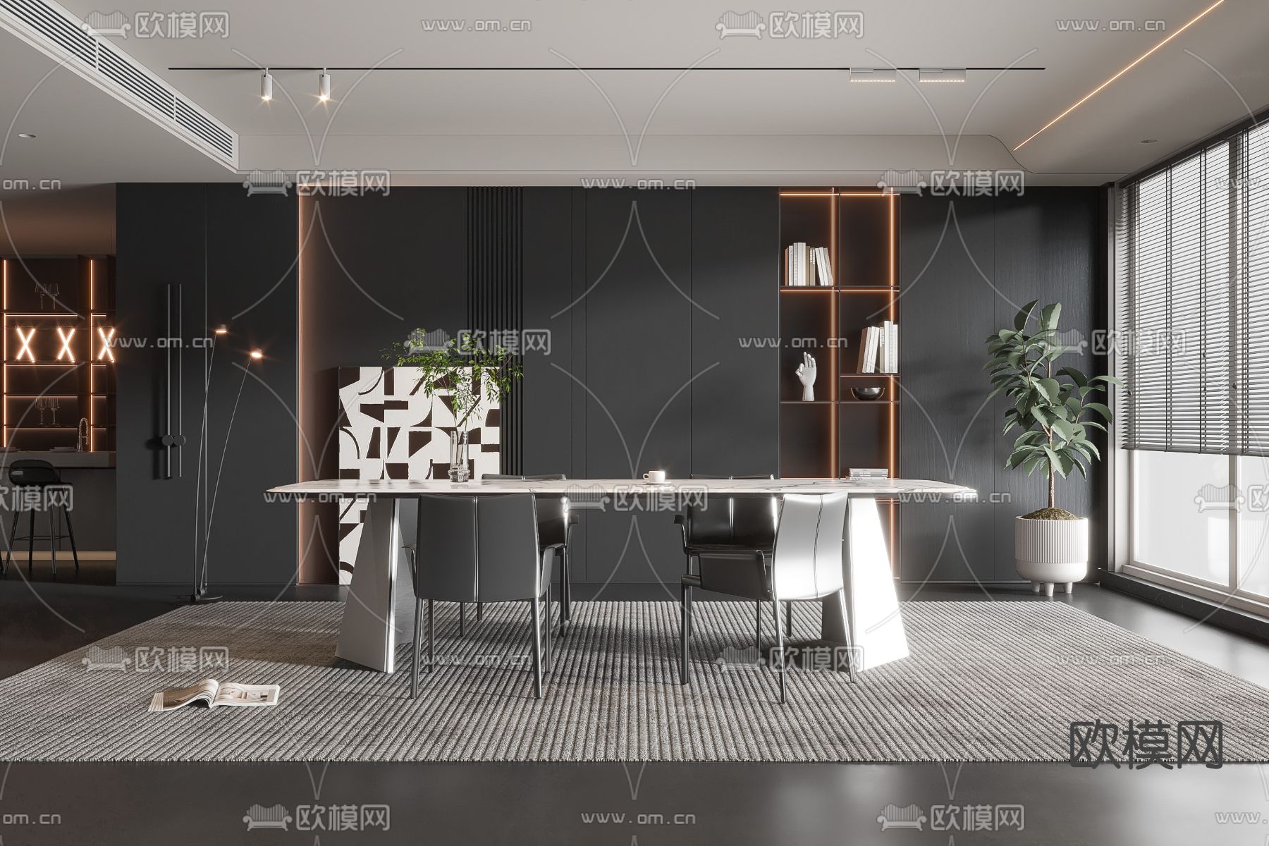 现代餐厅3d模型下载_ID12296706_3dmax免费模型-欧模网
