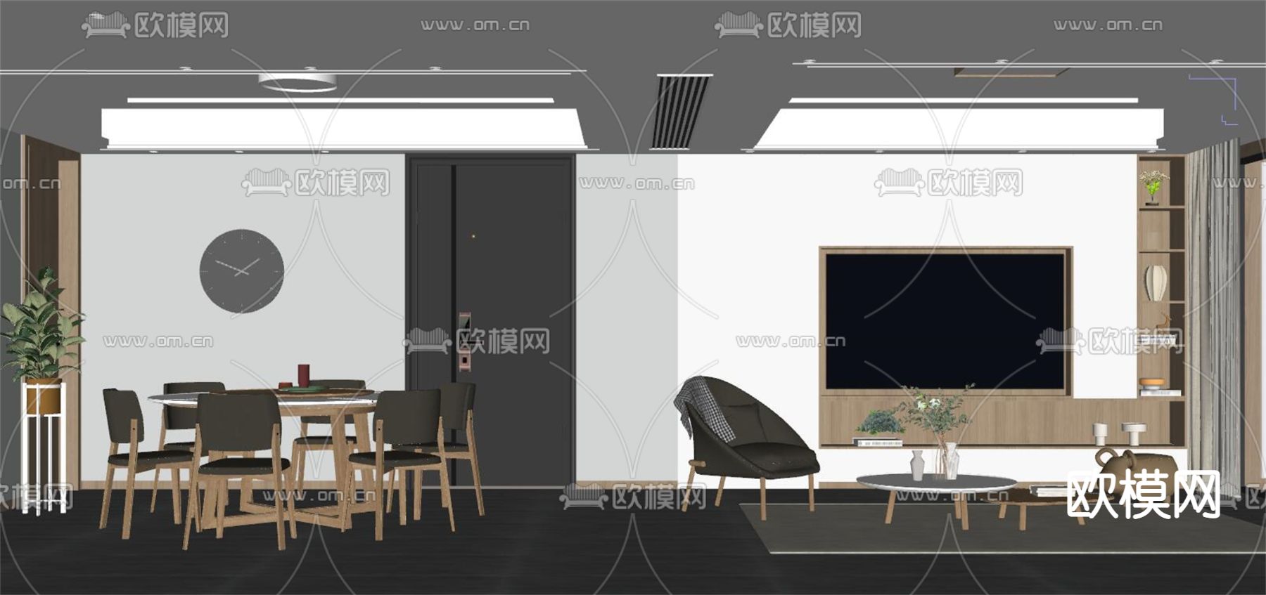 北欧客餐厅su模型下载（渲染图2）
