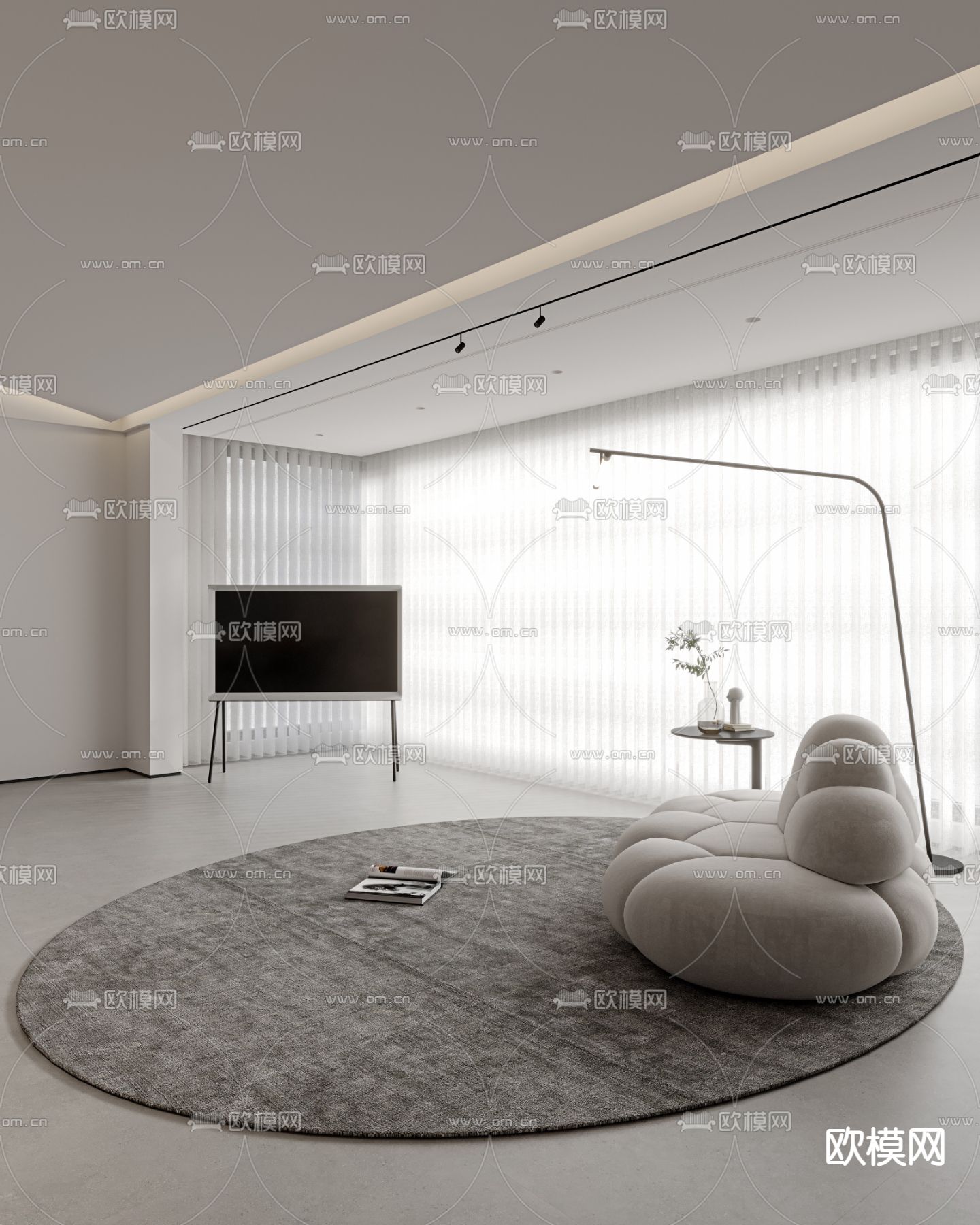 高级灰客餐厅 过道3d模型下载（渲染图2）