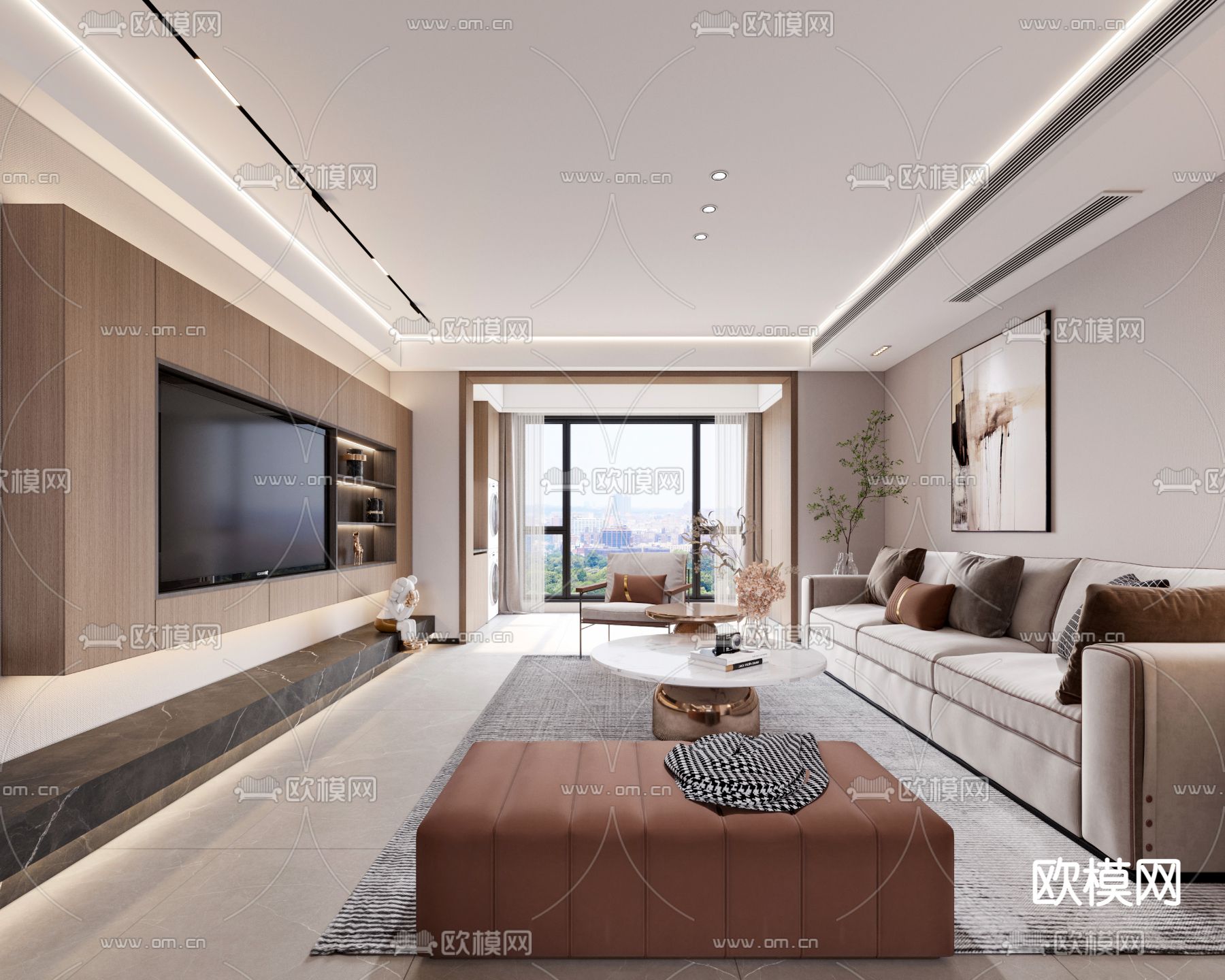 现代客厅3d模型下载