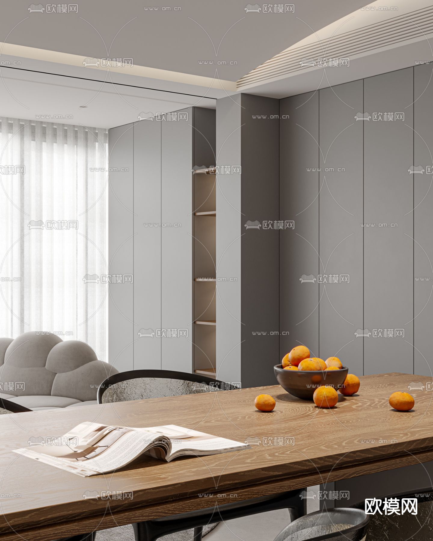 高级灰客餐厅 过道3d模型下载（渲染图4）