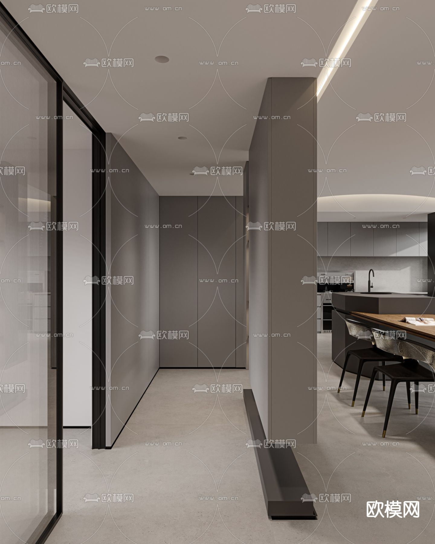 高级灰客餐厅 过道3d模型下载（渲染图5）