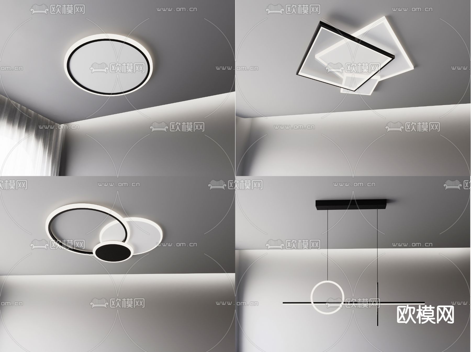 现代轻奢几何吸顶灯su模型下载（渲染图1）