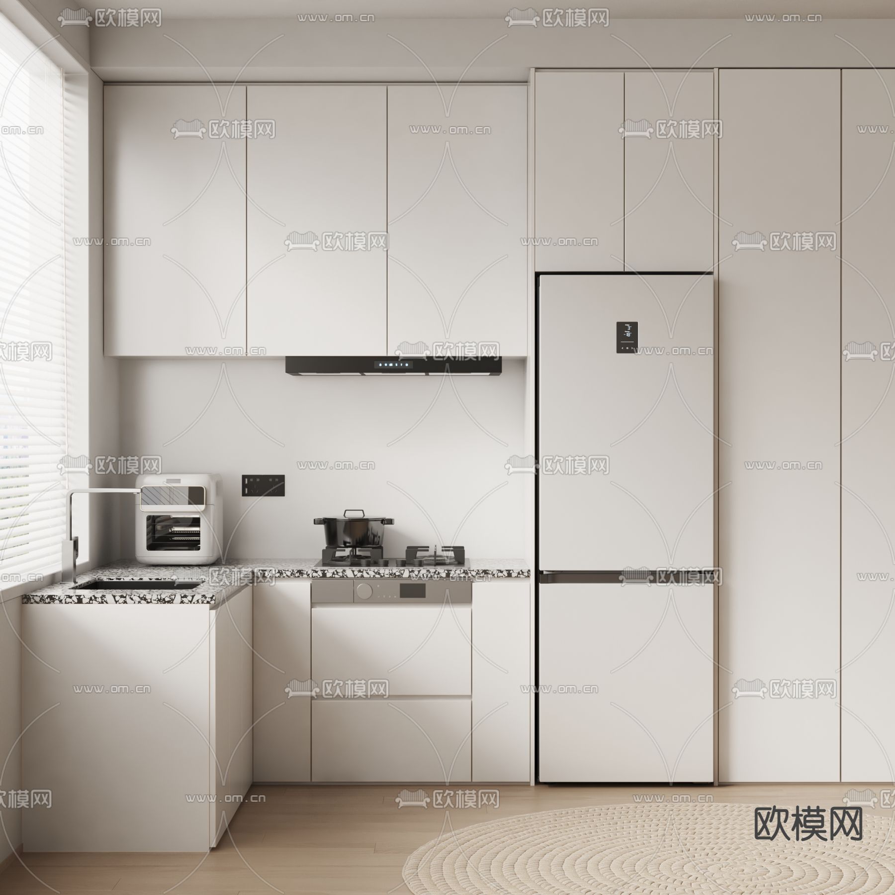 奶油风橱柜 嵌入式冰箱3d模型